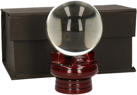 Glazen bol - 6 cm - kristallen bol op houten voet - waarzeggers/waarzegsters decoratie