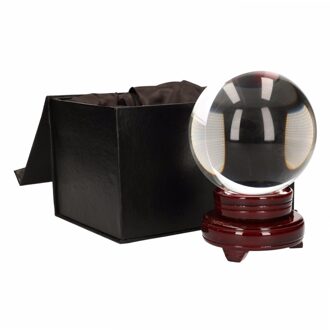 Glazen bol/kristallen bol - waarzeggers decoratie - 10 cm - op houten voet Donkerbruin