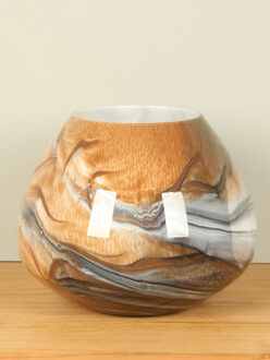 Glazen bol vaas bruin/wit/zwart, 30 cm