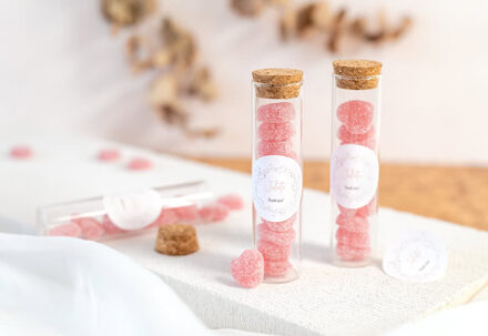 Glazen buisjes met ronde stickers - set van 12