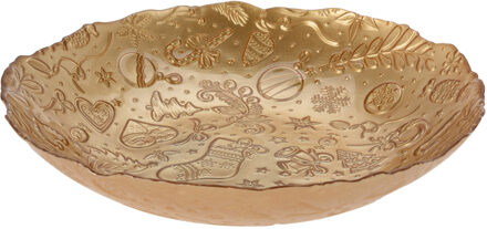 Glazen decoratie schaal/fruitschaal goud rond D30 x H6 cm - Fruitschalen Goudkleurig