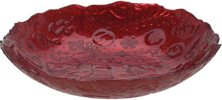 Glazen decoratie schaal/fruitschaal rood rond D30 x H6 cm - Fruitschalen