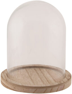 Glazen decoratie stolp op houten plateau - D10 x H16 cm - Home Deco stolpen - Woonaccessoires