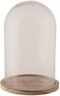 Glazen decoratie stolp op houten plateau - D17 x H25 cm - Home Deco stolpen - Woonaccessoires