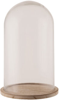 Glazen decoratie stolp op houten plateau - D18 x H28 cm - Home Deco stolpen - Woonaccessoires