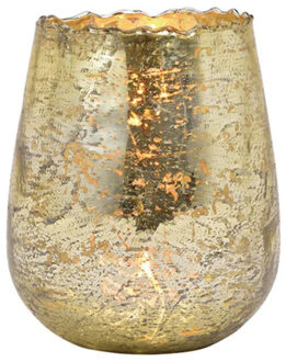 Glazen design windlicht/kaarsenhouder champagne goud 12 x 15 x 12 cm - Waxinelichtjeshouders Goudkleurig