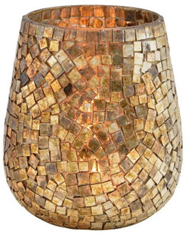 Glazen design windlicht/kaarsenhouder mozaiek champagne goud 15 x 13 cm - Waxinelichtjeshouders Goudkleurig