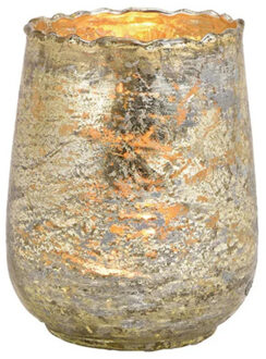 Glazen design windlicht/kaarshouder - champagne goud - 10 x 12 cm - Waxinelichtjeshouders Goudkleurig