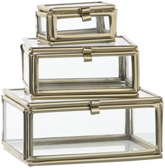 Glazen doosjes - goudkleurig/transparant - set van 3