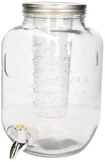Glazen drank dispenser/limonadetap - met kraantje - 4 liter - met fruit infuser - waterdispenser