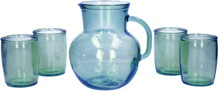 Glazen drink set blauw met schenkkan en 4 glazen