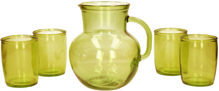 Glazen drink set geel met schenkkan en 4 glazen