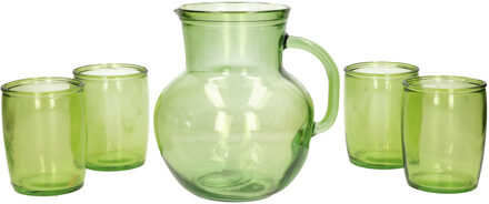 Glazen drink set groen met schenkkan en 4 glazen - Drinkglazen