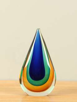 Glazen druppel blauw/aqua/geel, 19 cm