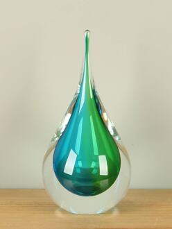 Glazen druppel blauw/groen, 22 cm.