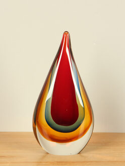 Glazen druppel met rode kern, 18 cm