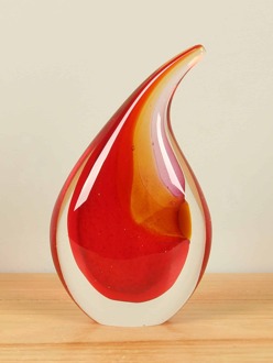 Glazen druppel rood/geel, 19 cm, Glassculptuur, Glaskunst, Glascreatie