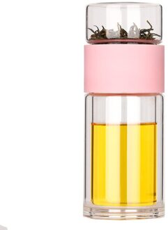 Glazen Fles Dubbele Glas Water Fles Met Case Thee Drinken Fles Zetgroep Tumbler Drinkware Fles Milieuvriendelijke roze