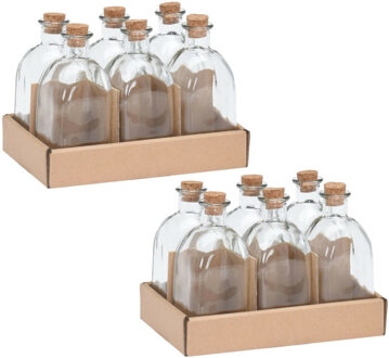 Glazen flesjes met kurk dop - 12x stuks - transparant - glas - 250 ml