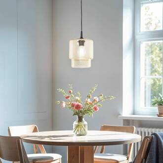 Glazen hanglamp Nesto, amber, Ø 18 cm, E27 amber, zwart