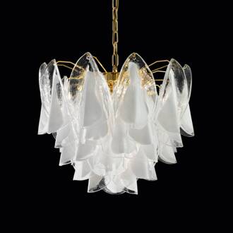 Glazen hanglamp Rondini met 24 karaat goud 24-karaats verguld, transparant, wit