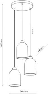 Glazen hanglamp Satipo, 3-lamps, transparant zwart, transparant