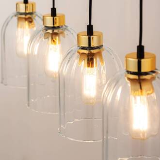 Glazen hanglamp Satipo, 4-lamps, transparant zwart, transparant