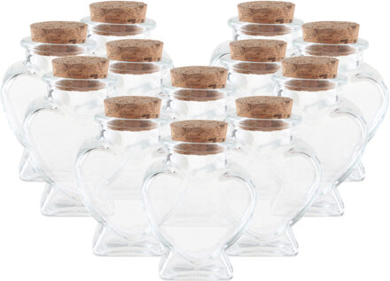 Glazen hartjes flesjes / potjes met kurkdop - 20x - 4x6 cm - kleine flesjes - bruiloft