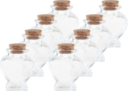Glazen hartjes flesjes / potjes met kurkdop - 8x - 4x6 cm - kleine flesjes - bruiloft