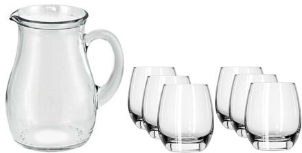 Glazen karaf/schenkkan van 1 liter met 6x stuks drinkglazen/waterglazen 330 ml