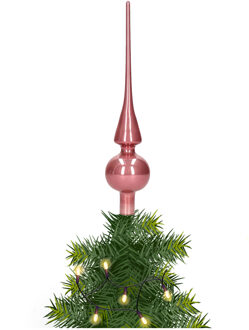 Glazen kerstboom piek/topper velvet roze glans 26 cm - kerstboompieken