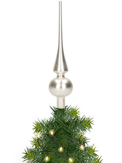 Glazen kerstboom piek/topper zilver mat 26 cm - kerstboompieken Zilverkleurig