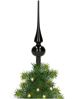 Glazen kerstboom piek/topper zwart glans 26 cm - kerstboompieken