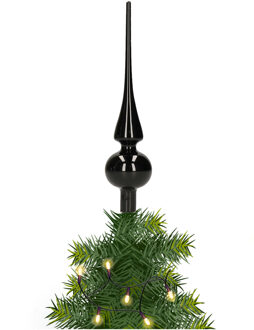 Glazen kerstboom piek/topper zwart mat 26 cm - kerstboompieken