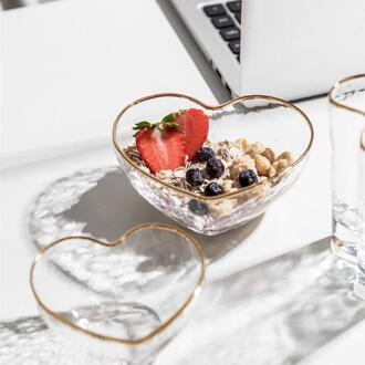 Glazen Kom Fruitsalade Container Crystal Heart Shaped Gouden Decor Ontbijt Servies Plaat Keuken Benodigdheden