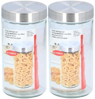 Glazen luxe voorraadpot/voorraadbus 1500 ml - 2x - 1,5 liter - 22 cm - Voorraadbussen