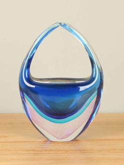 Glazen mandje blauw/roze, 20 cm, Glassculptuur, Glasobject, Glaskunst