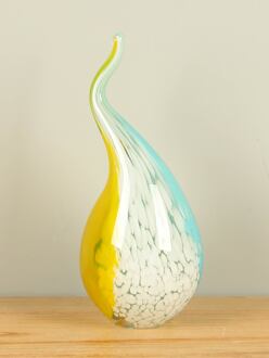 Glazen object geel/blauw/wit, 33 cm, A005. Glaskunst, Glassculptuur, Glazen beeld