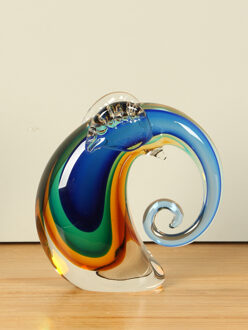 Glazen olifant, oker/blauw, 18 cm