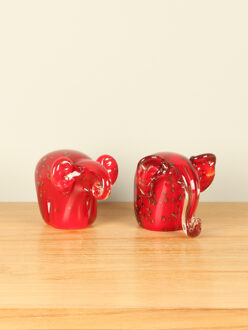 Glazen olifanten, rood/goud, set van 2
