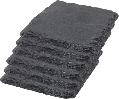 Glazen Onderzetter - 6x - leisteen - 10 x 10 cm - tegen vocht kringen - antraciet