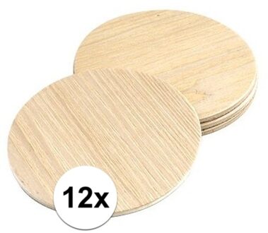 Glazen onderzetters - 12x stuks - rond - hout - D10 cm - glas onderleggers