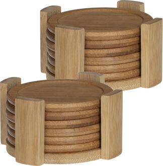 glazen Onderzetters - 18x stuks - bamboe hout - rond - Dia 10 cm
