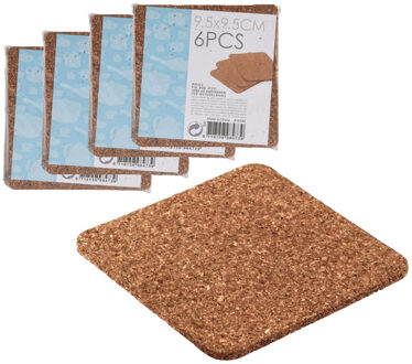 Glazen onderzetters - 24x stuks - kurk - glasonderzetters - 9,5 cm - vierkant