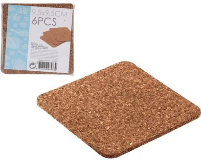 Glazen onderzetters - 6x stuks - kurk - glasonderzetters - 9,5 cm - vierkant Bruin