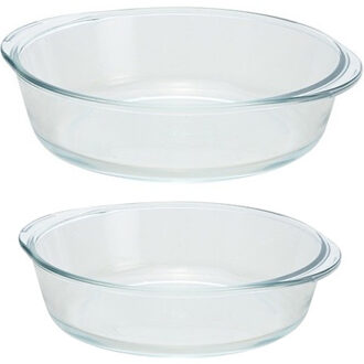 Glazen ovenschalen set van 2x stuks - 21 cm en 26 cm - 1.5 en 2.1 liter inhoud - Ronde serveer schalen