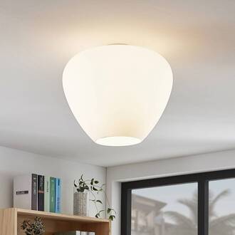 Glazen plafondlamp Bibiane, opaalwit wit, chroom