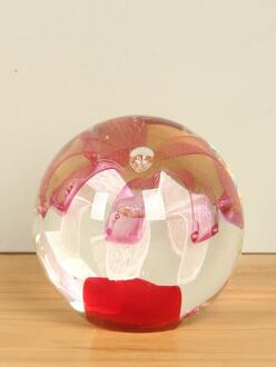 Glazen presse papier bloem rood/roze/wit Ø 10 cm