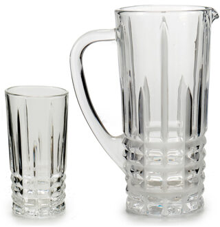 Glazen schenkkan/karaf 1liter 25 x 16 cm met 6 drinkglazen van 250 ML - Drinkglazen Transparant