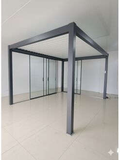 Glazen Schuifwand - 4m - Accessoire Voor Pergola Actual - 8mm - Zwart - Aluminium